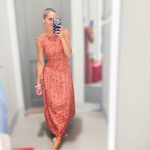 NWT Universal Thread Rust Floral Sleeveless Smocked Midi A-Line Dress